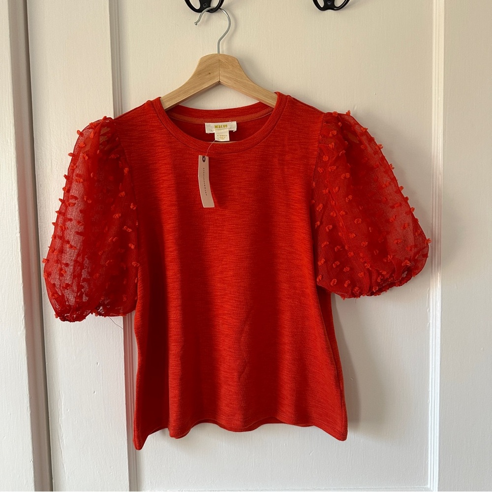 NWT Maeve Anthropologie Red shirt with fun sleeves XS